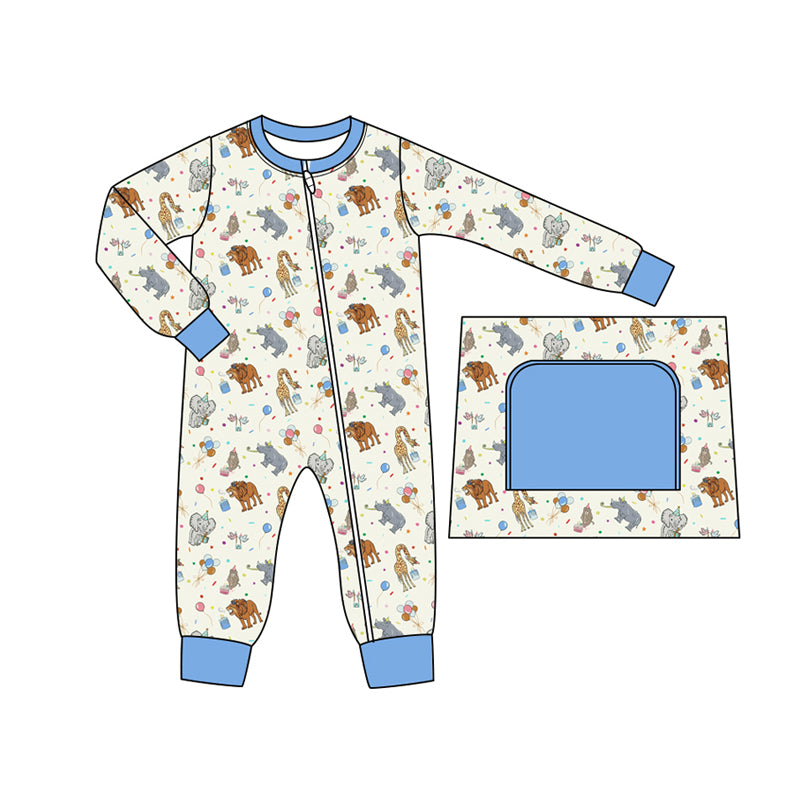 Baby Boy Infant Long Sleeves Animals Zipper Romper