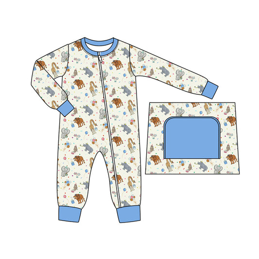 Baby Boy Infant Long Sleeves Animals Zipper Romper