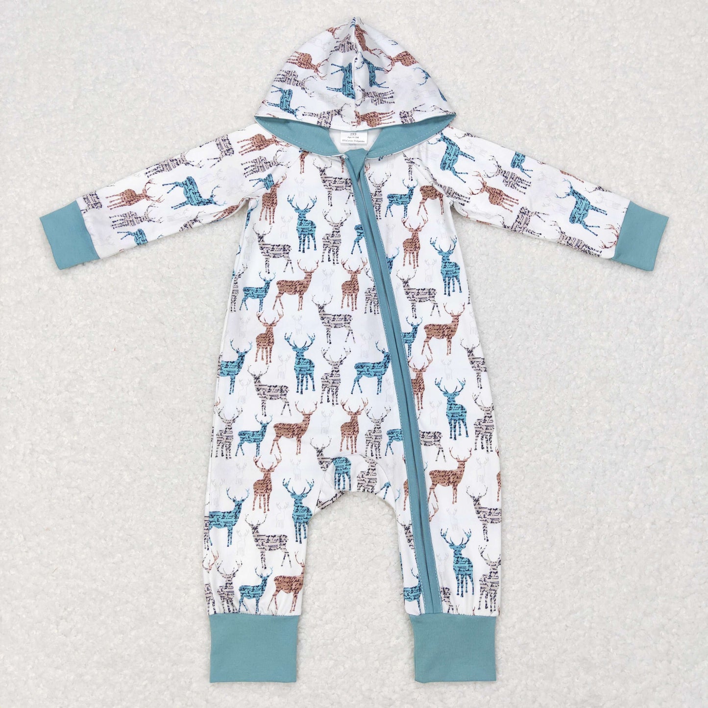 LR0776 Baby Boy Hoodie Long Sleeves Deer One Piece Zipper Romper