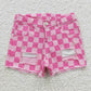 SS0092 Baby Girl Checkered Denim Pink Shorts