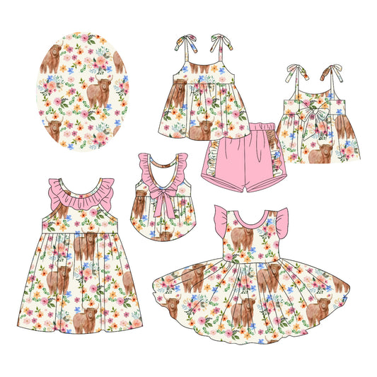 Baby Girl Western Cow Flower Bows Sibling Romper Dress Set ( Moq 5 Each Style ) 2.20