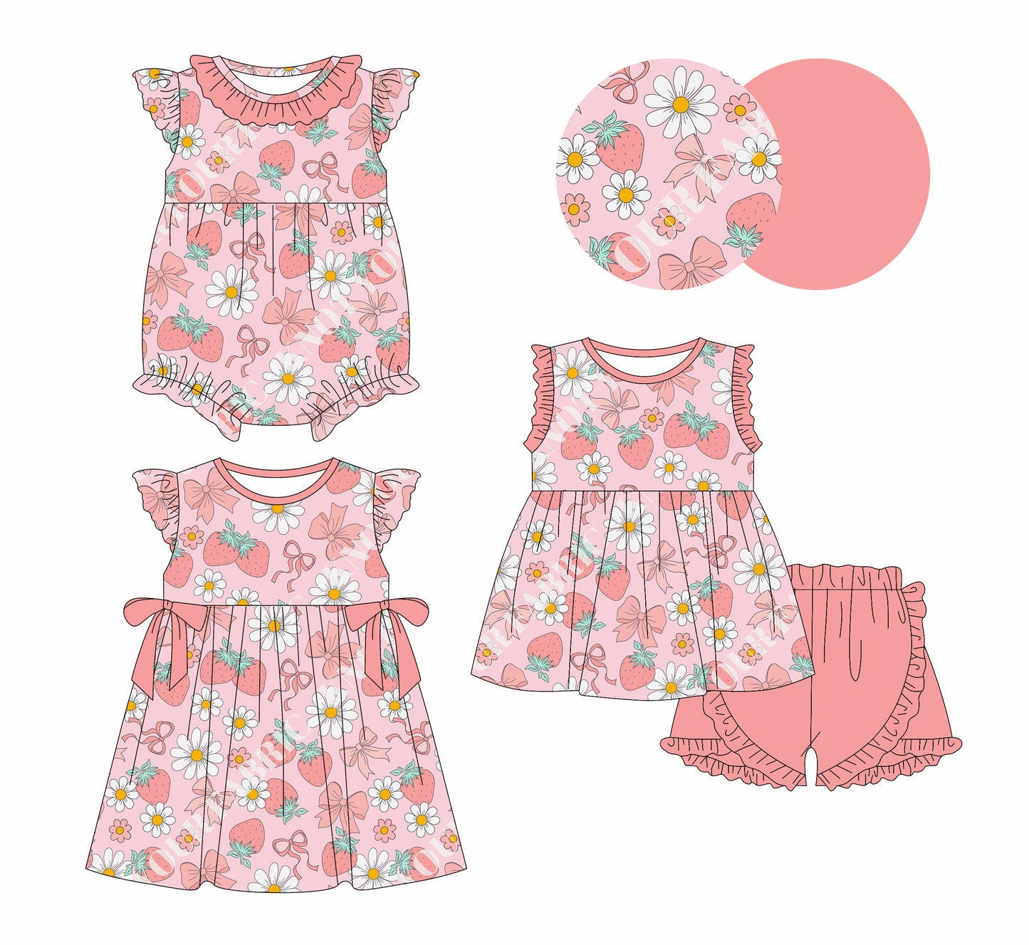 Baby Girl Flower Strawberry Bows Sibling Dress Romper Set ( Moq 5 Each Style ) 1.4