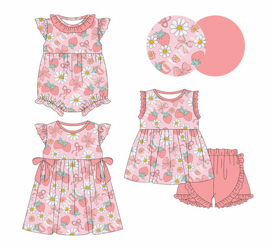 Baby Girl Flower Strawberry Bows Sibling Dress Romper Set ( Moq 5 Each Style ) 1.4
