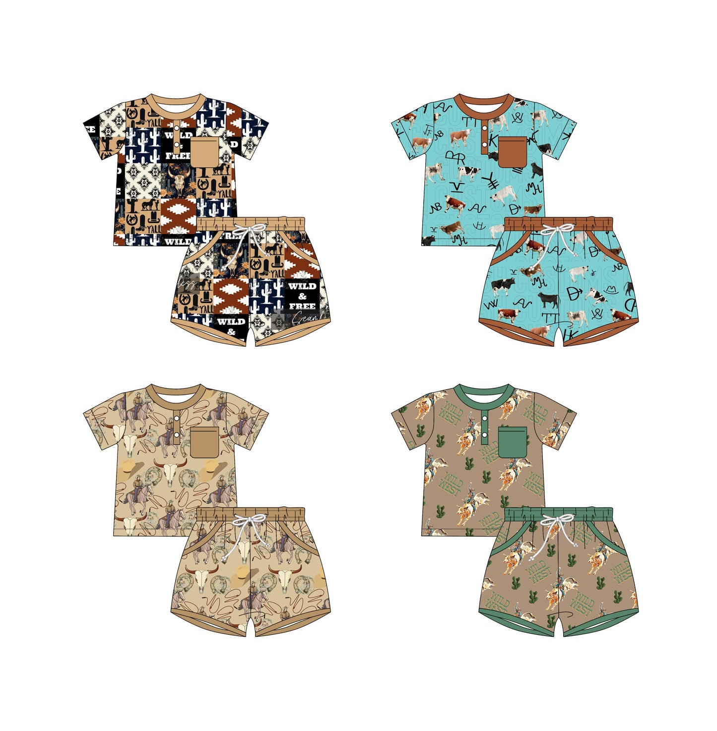 Baby Boy Short Sleeves Western Cow Sibling Set ( Moq 5 Each Style ) 2.11