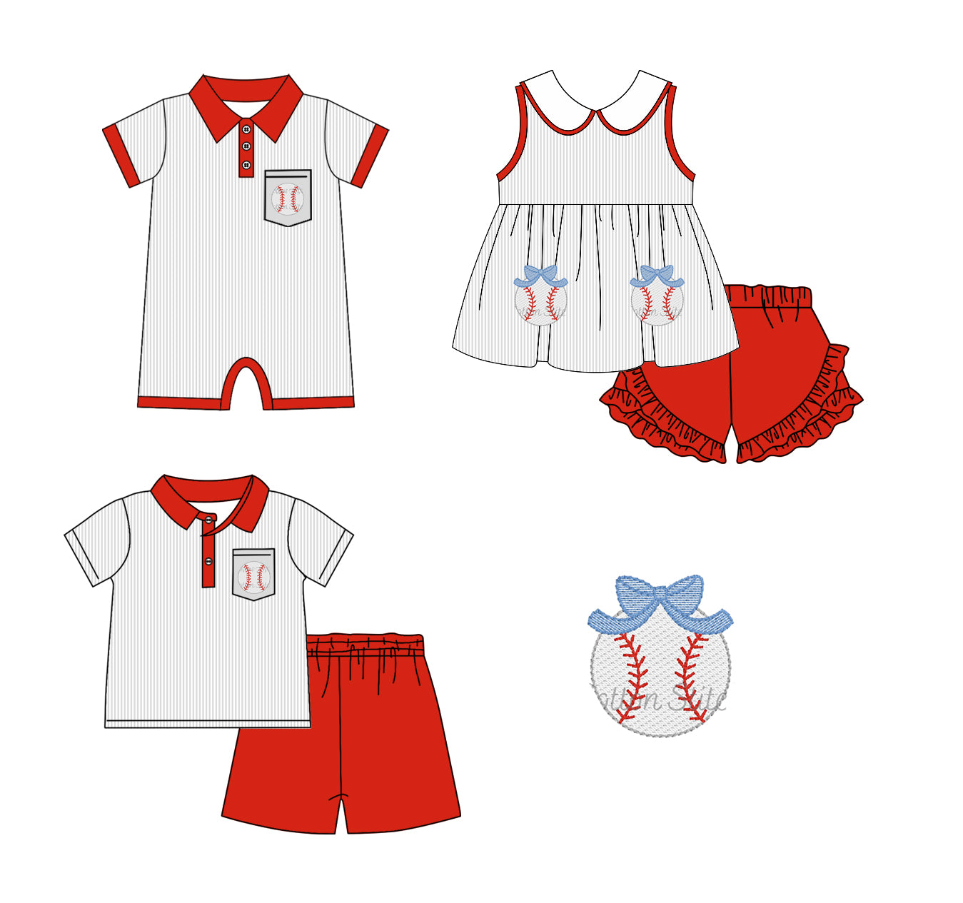 Baby Boy Girl Baseball Sibling Summer Romper Clothes Set ( Moq 5 Each Design )11.22