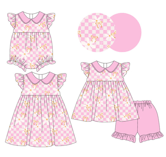 Baby Girl Flower Bows Checked Sibling Romper Dress Set ( Moq 5 Each Style ) 1.10