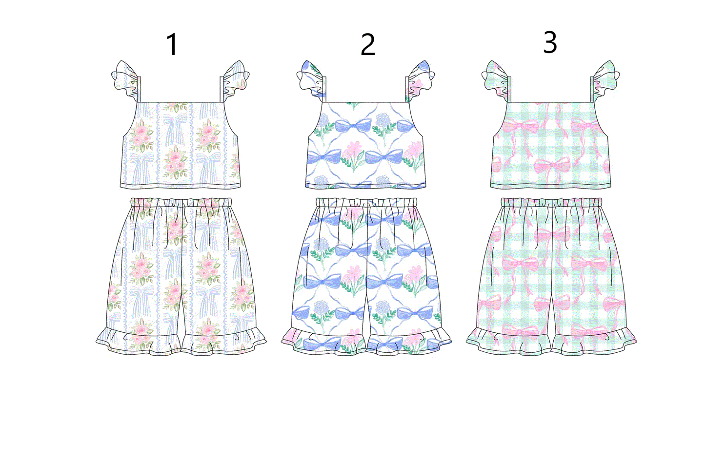 Baby Girl Short Sleeves Flower Bows Sibling Set ( Moq 5 Each Style ) 1.15