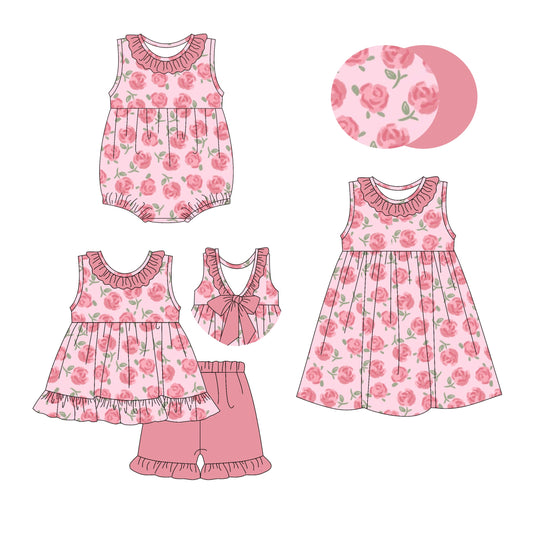 Baby Girl Sleeveless Flower Pink Sibling Romper Dress Set ( Moq 5 Each Style ) 3.6