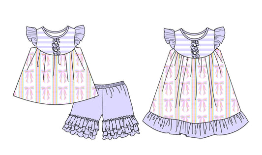 ( Moq 5 Each Style ) Baby Girl Short Sleeves Bows Stripes Sibling Dress Set 3.28