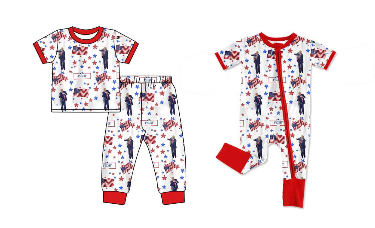 Baby Boy Short Sleeves Flag Stars Sibling Matching Romper Clothes Set ( Moq 5 Each Design )