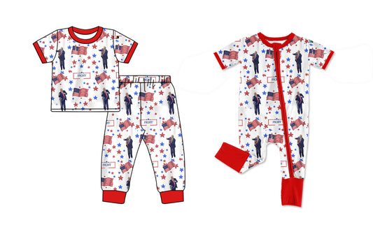 Baby Boy Short Sleeves Flag Stars Sibling Matching Romper Clothes Set ( Moq 5 Each Design )