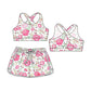 ( Moq 5 Each Style ) Baby Girl Sleeveless Flower Watermelon Tops Shorts Sibling Swimsuit Set 3.29