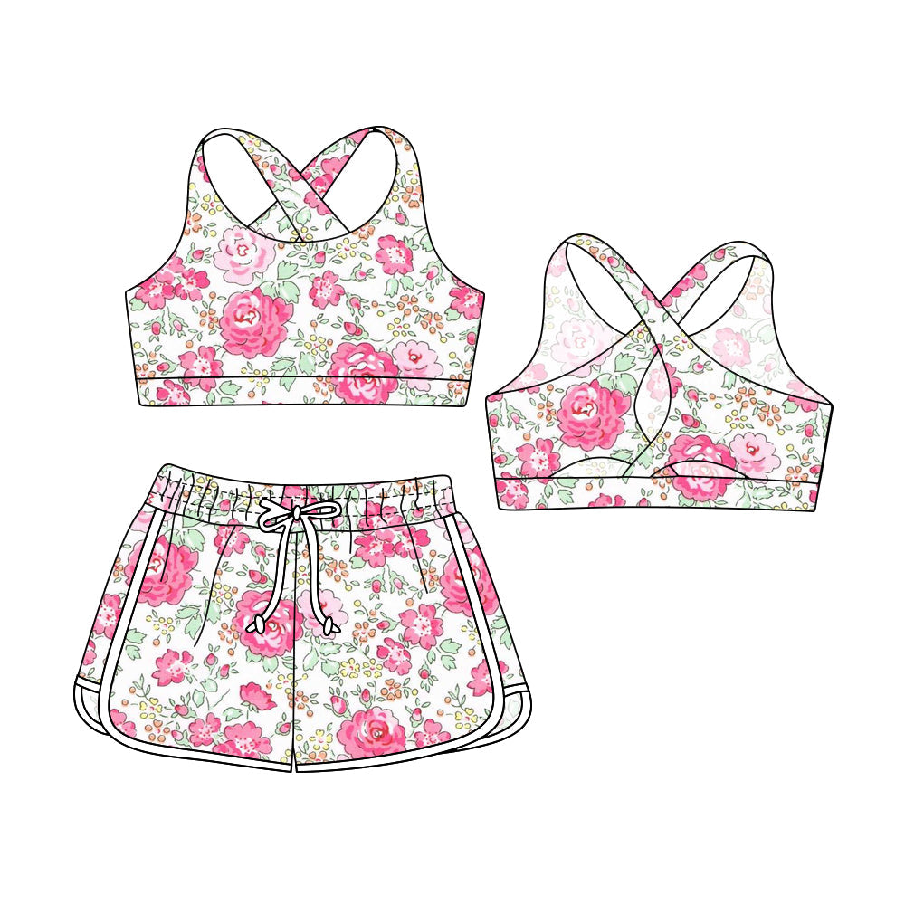 ( Moq 5 Each Style ) Baby Girl Sleeveless Flower Watermelon Tops Shorts Sibling Swimsuit Set 3.29