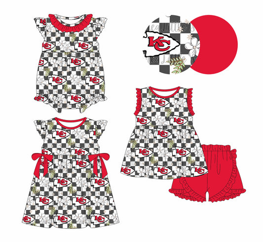 Baby Girl Football Flower Checked Sibling Dress Romper Set ( Moq 5 Each Style )