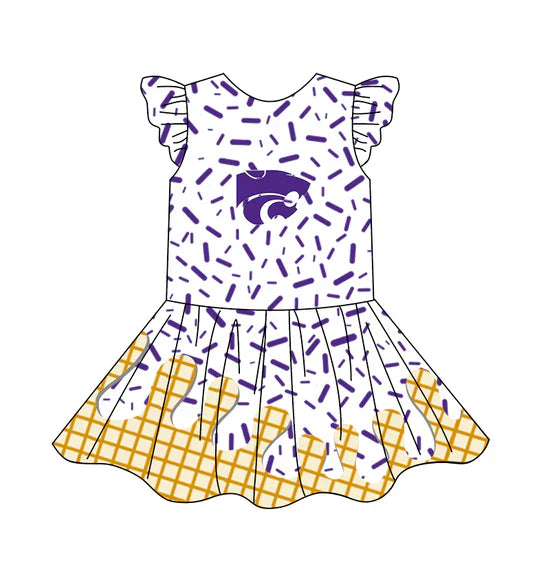 ( Moq 5 ) Baby Girl Short Sleeves Team Wildcats Knee Length Dress