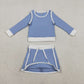 Baby Girls Kids Blue Long Sleeve Shirt Skirts Shorts Yoga Active Clothes Set