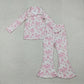 Baby Girl Long Sleeves Pink Floral Bows Pockets Zipper Shirt Bell Pants Yoga Active Set RTS