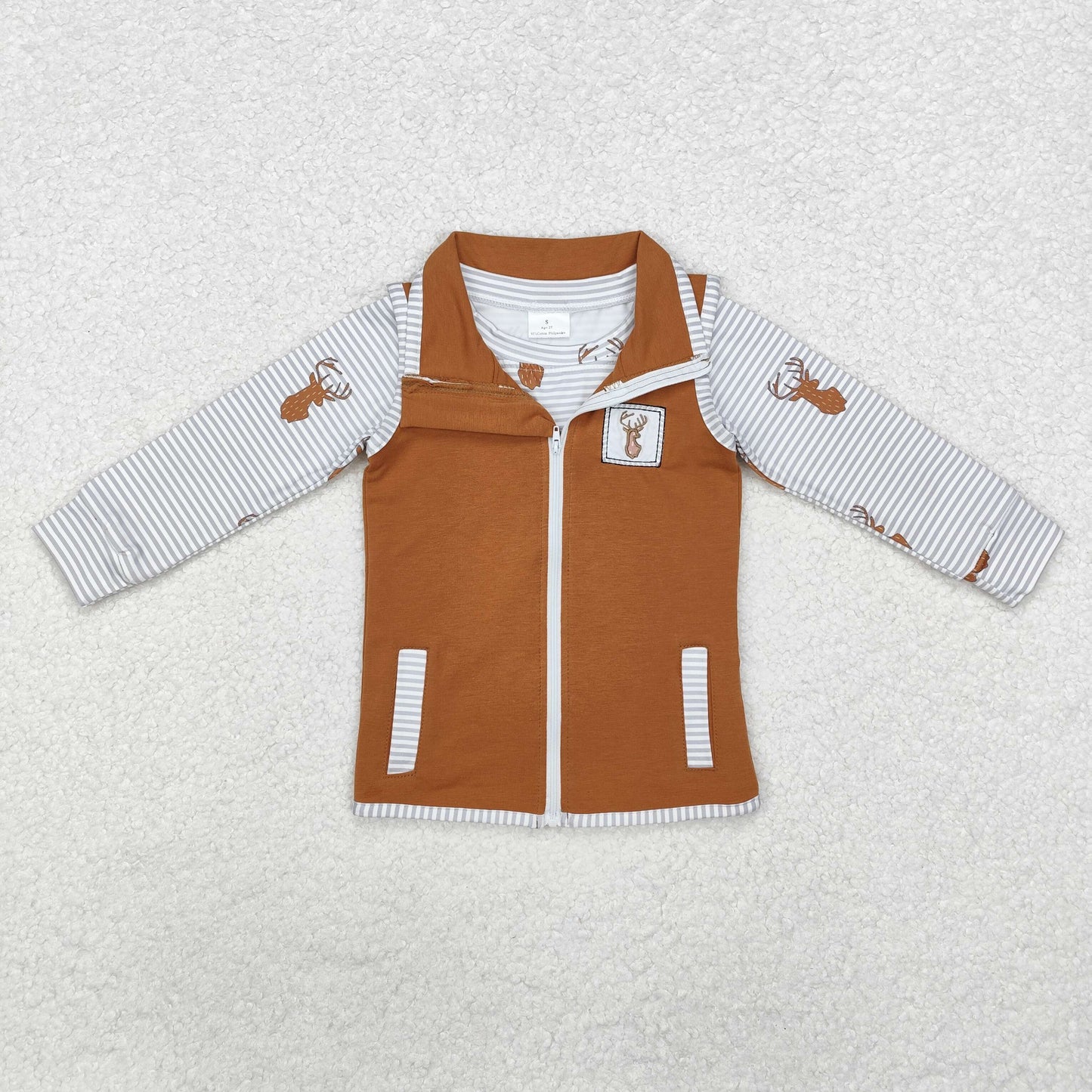 Baby Boy Deer Hunting Long Sleeves Shirt Tops Vest 2pcs Set