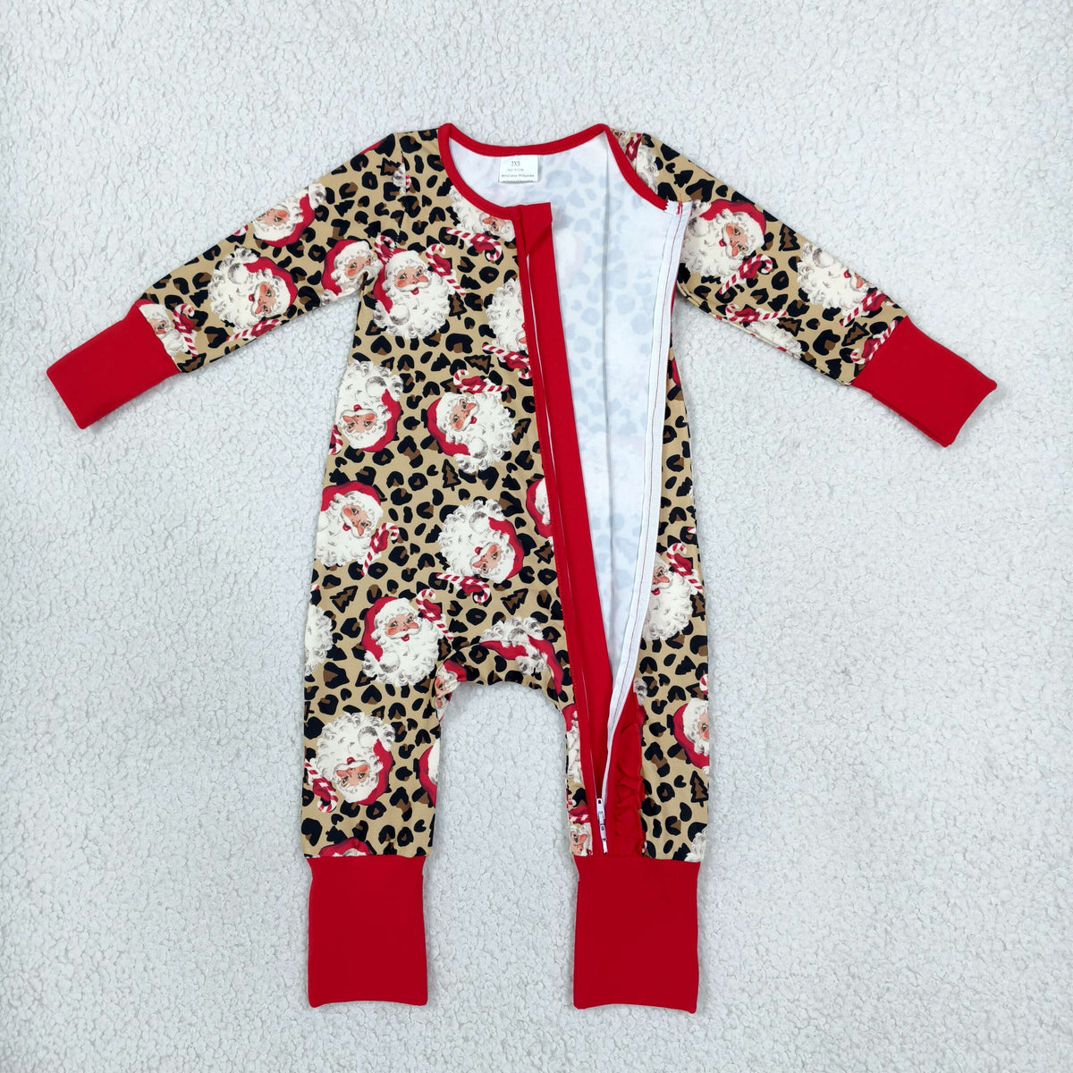 Baby Girls Infant Leopard Santa Christmas Zipper Footie Sleeper Romper Clothes RTS