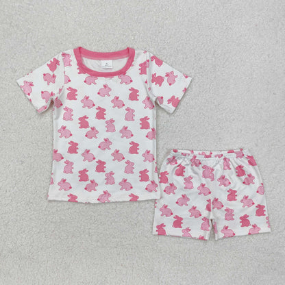 Baby Girl Short Sleeves Easter Rabbit Shirt Shorts Pajamas Clothes Pink Set