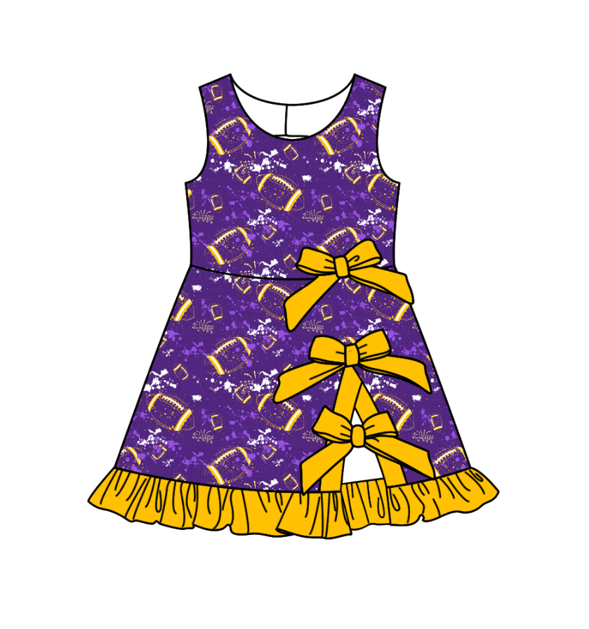 ( Moq 5 Each Style ) Baby Boys Girls Kids Football Sibling Shorts Romper Bows Dresses Set Team Purple Clothes