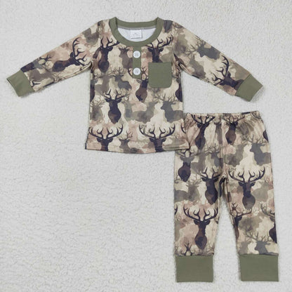 GLP0747 Baby Girl Long Sleeves Reindeer Camo Pants Pajamas Outfit