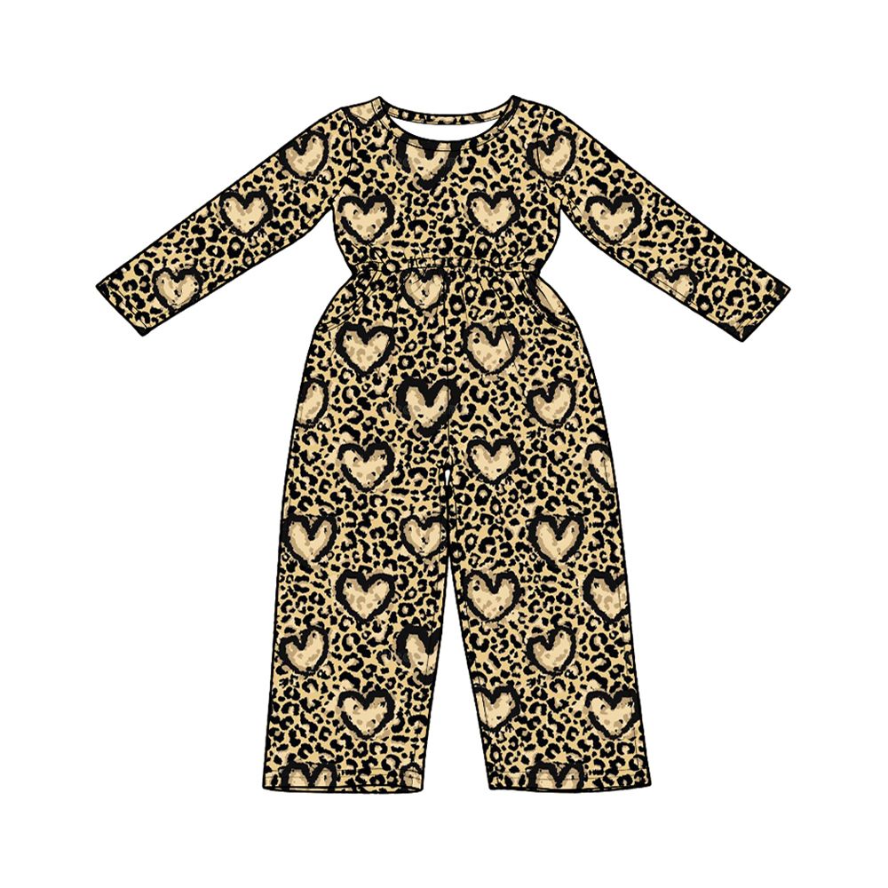 ( Moq 5 ) Preorder Baby Girls Kids Long Sleeves Hearts Leopard Valentine Jumpsuit Clothes