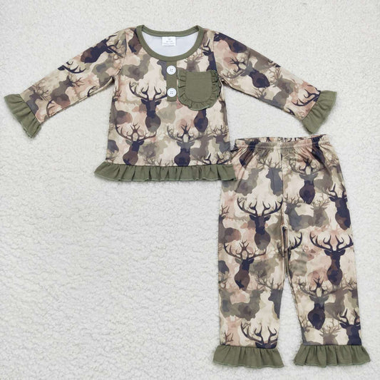 GLP0747 Baby Girl Long Sleeves Reindeer Camo Pants Pajamas Outfit