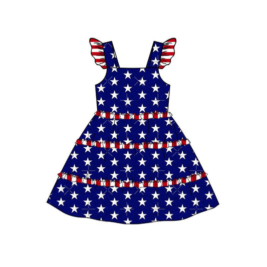 Moq 3 Pre-order GSD0681 Baby Girl July 4th Stars Blue Dress