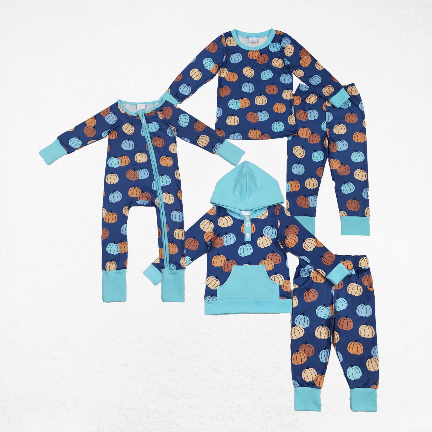 Baby Boy Long Sleeves Pumpkins Sibling Thanksgiving Fall Romper Outfit Pajamas Set RTS