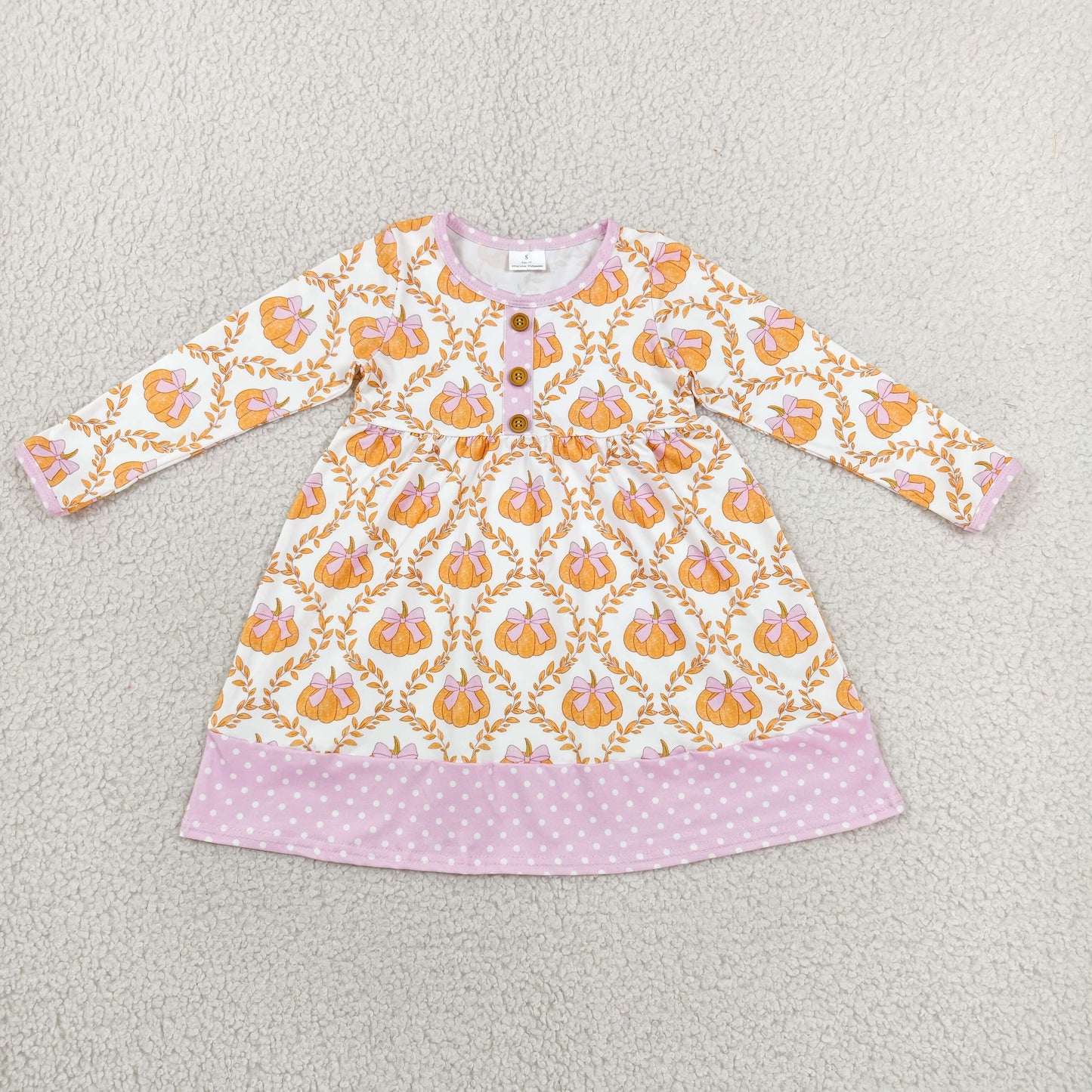Baby Girls Kids Long Sleeves Pumpkins Bows Knee Length Dress Fall Clothes RTS