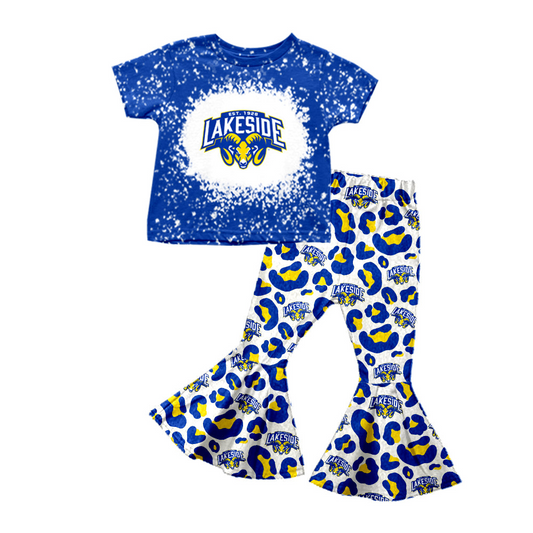 Baby Girl Team Blue Shirt Leopard Bell Pants Clothes Set