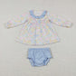 GLP0918 Baby Girl Floral Long Sleeves Flower Tunic Blue Cotton Pants Outfit