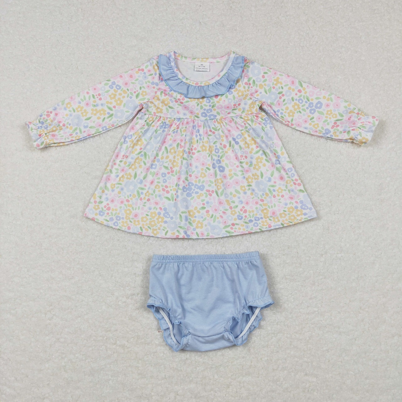 GLP0918 Baby Girl Floral Long Sleeves Flower Tunic Blue Cotton Pants Outfit