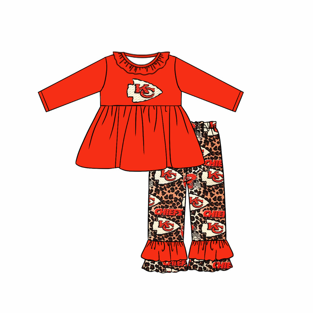 Baby Girl KC Red Tunic Leopard Ruffle Pants Team Clothes Set