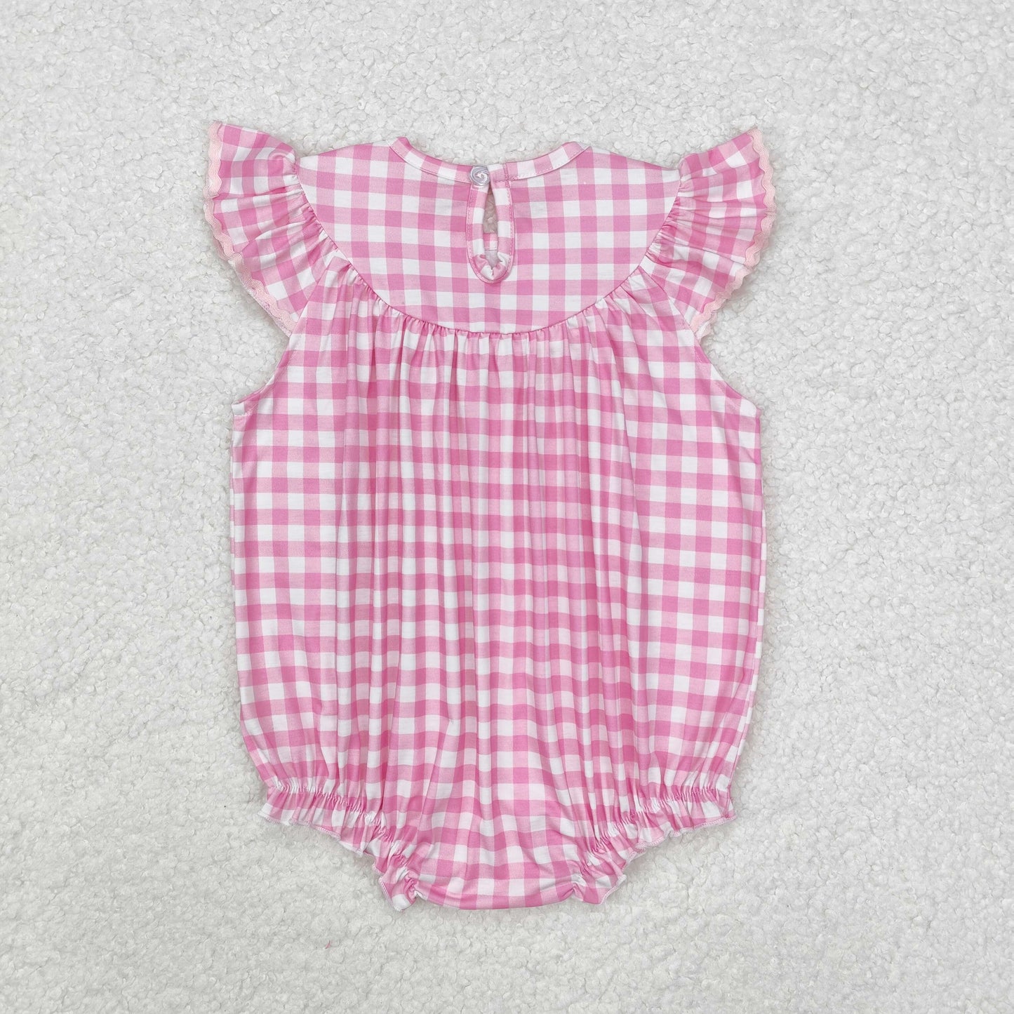 Baby Girl Infant Embroidery Easter Rabbit Pink Plaid Smocked Bubble Romper