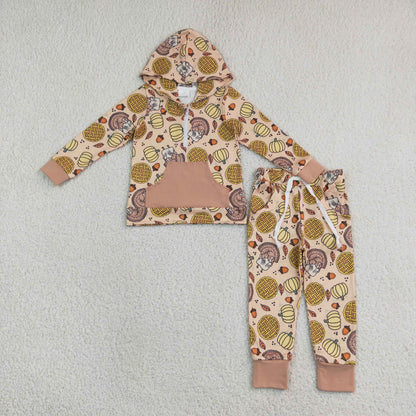 Sibling Baby Boys Kids Long Sleeves turkey Pumpkins Fall Set Dress Clothes RTS