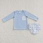 GLP0918 Baby Girl Floral Long Sleeves Flower Tunic Blue Cotton Pants Outfit