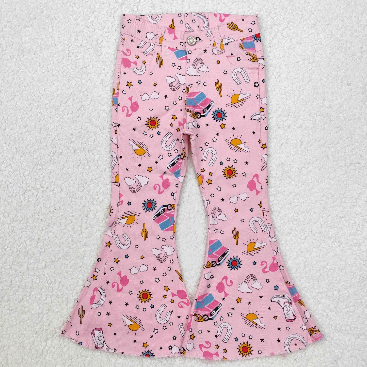 Baby Girl Pink Doll Western Bell Denim Pants Jeans