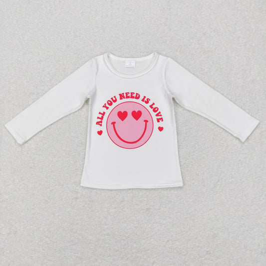 GT0388 Baby Girl Long Sleeves Valentines Face Shirt