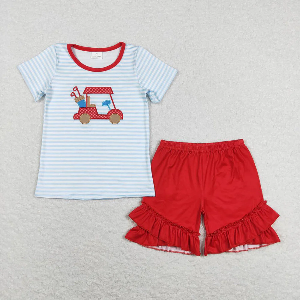 Baby Boy Girl Short Sleeves Embroidery Golf Summer Sibling Romper Clothes Set