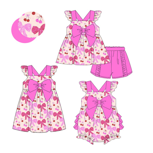 Baby Girl Short Sleeves Pink Bows Sibling Romper Dress Set ( Moq 5 Each Style ) 3.13
