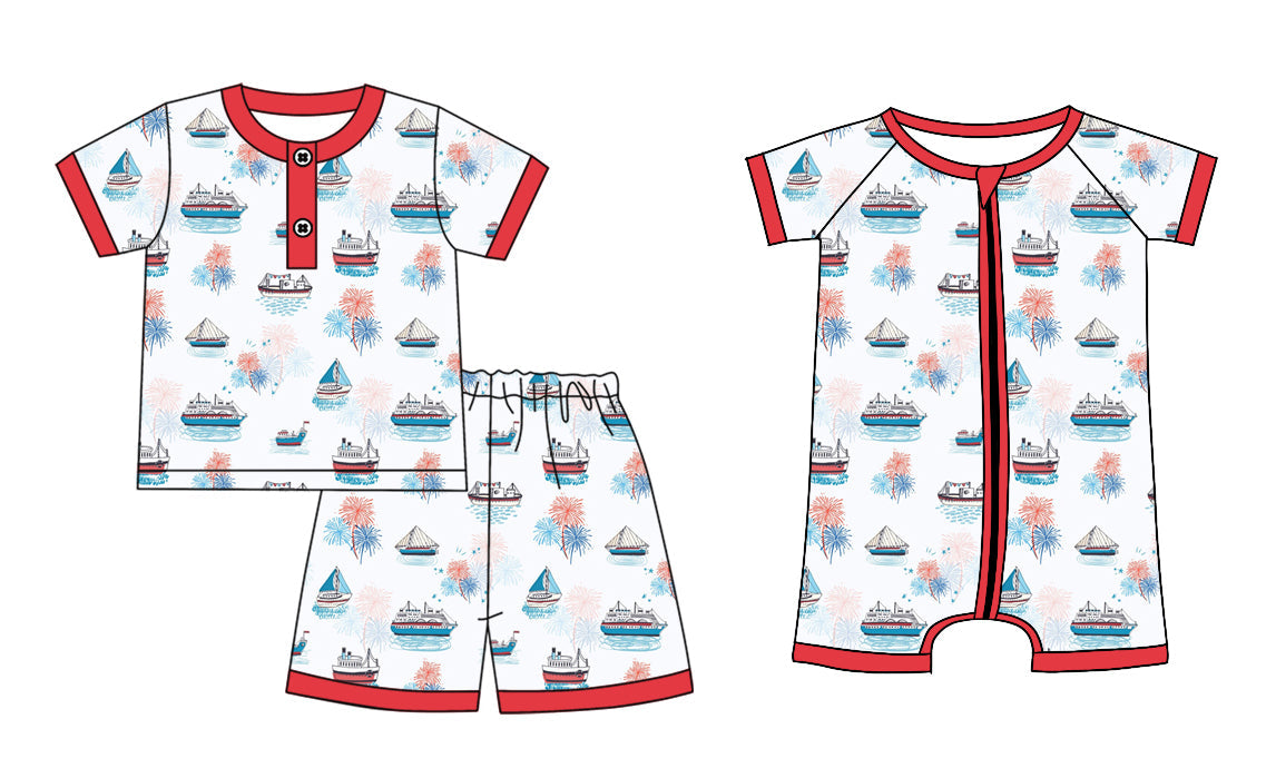 Baby Boy Short Sleeves Boats Sibling Romper Set ( Moq 5 Each Style ) 1.8