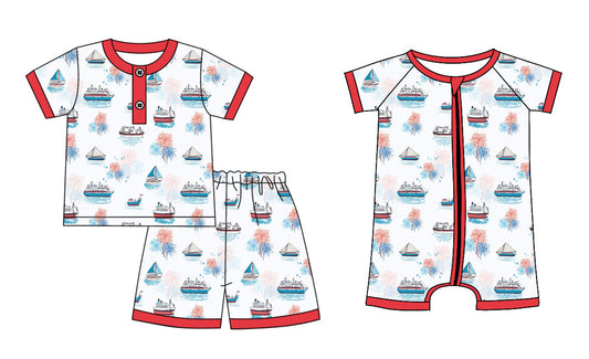 Baby Boy Short Sleeves Boats Sibling Romper Set ( Moq 5 Each Style ) 1.8