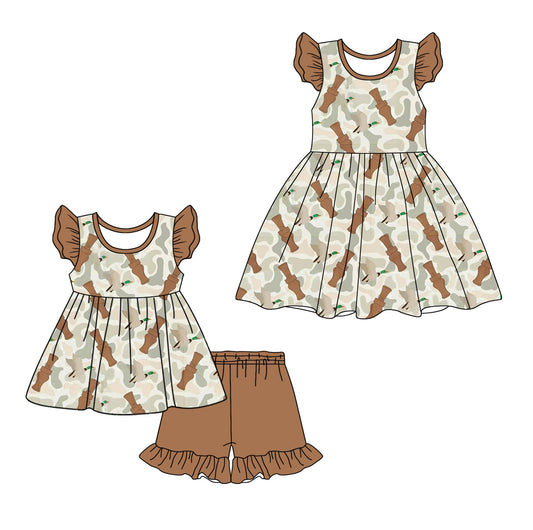 Baby Girl Short Sleeves Ducks Camo Hunting Sibling Dress Set ( Moq 5 Each Design ) 12.16