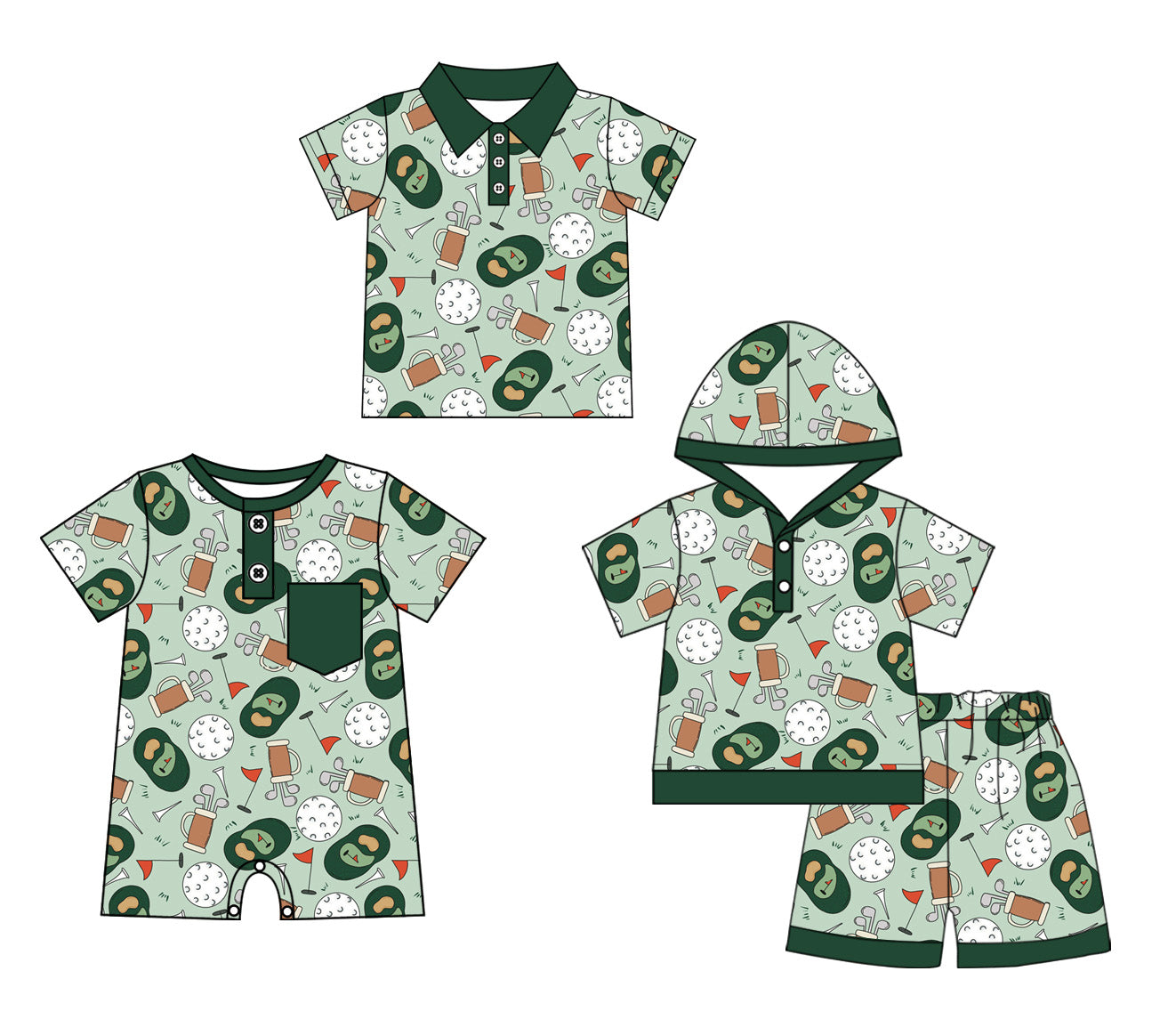 Baby Boy Short Sleeves Sibling Golf Romper Clothes Set ( Moq 5 Each Design )11.27