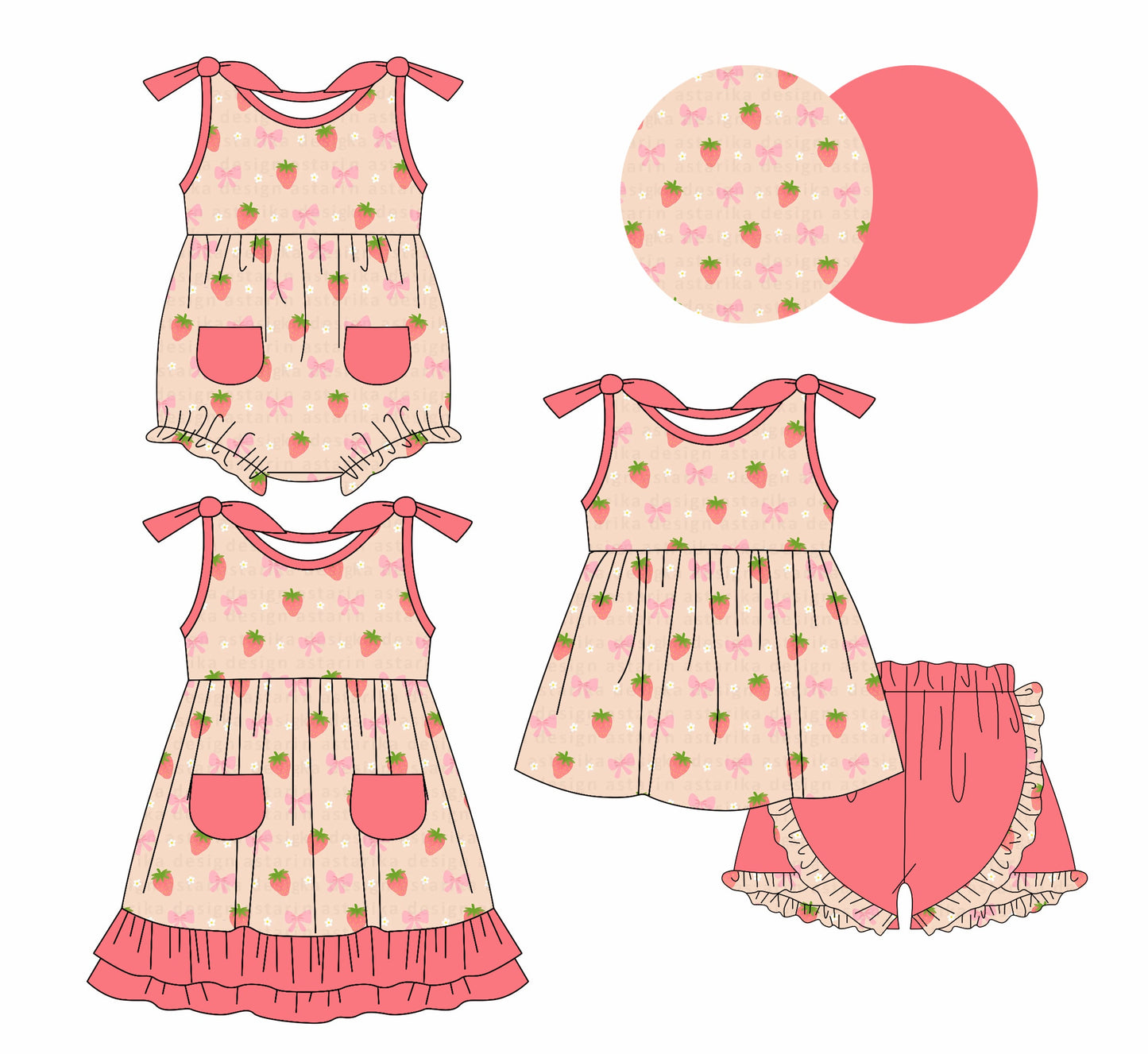 Baby Girl Strawberry Bows Sibling Romper Dress Set ( Moq 5 Each Style ) 1.10