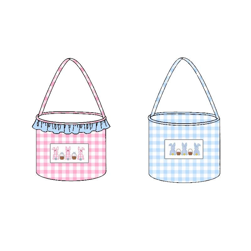 ( Moq 10 ) Boys Girls Kids Rabbits Plaid Easter Basket Bag