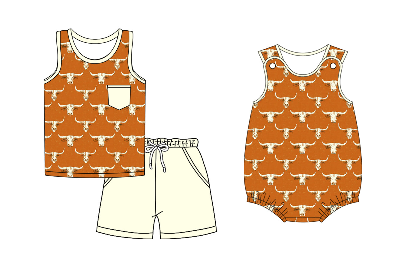 Baby Boy Sleeveless Western Cow Sibling Romper Set ( Moq 5 Each Style ) 2.27