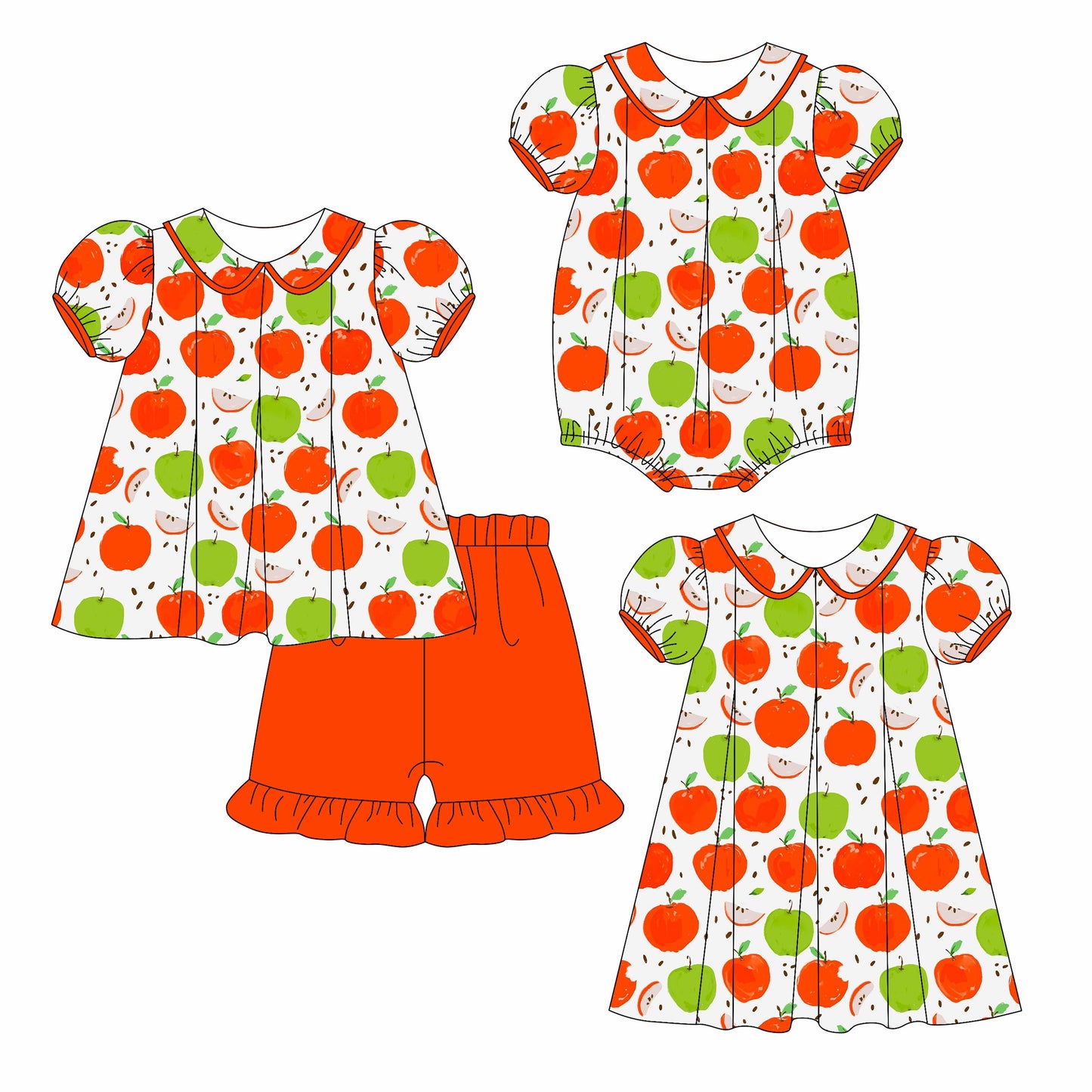 Baby Girl Back To School Apple Sibling Romper Dress Set ( Moq 5 Each Style ) 3.6